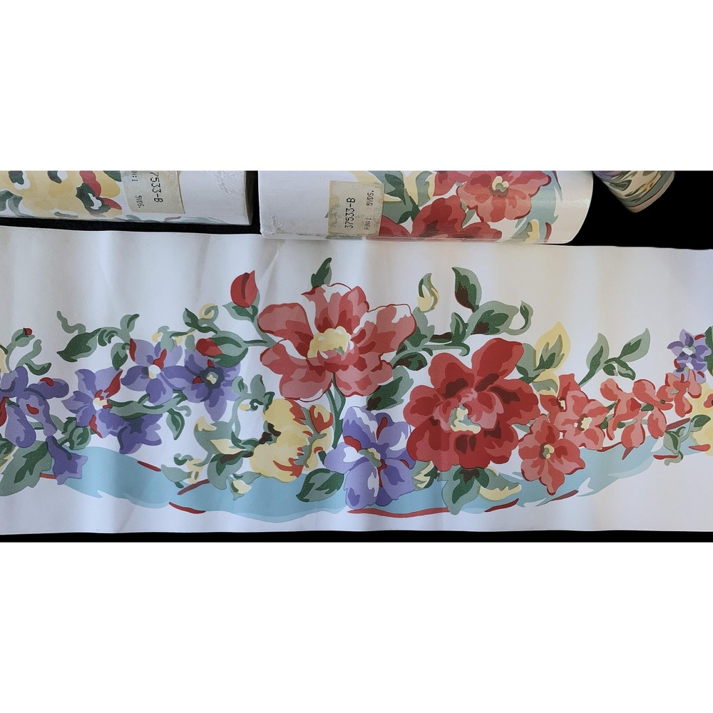 7 Vintage Floral Wallpaper‎ Border Rolls: Cottage Granny Core Style NOS Lot Read